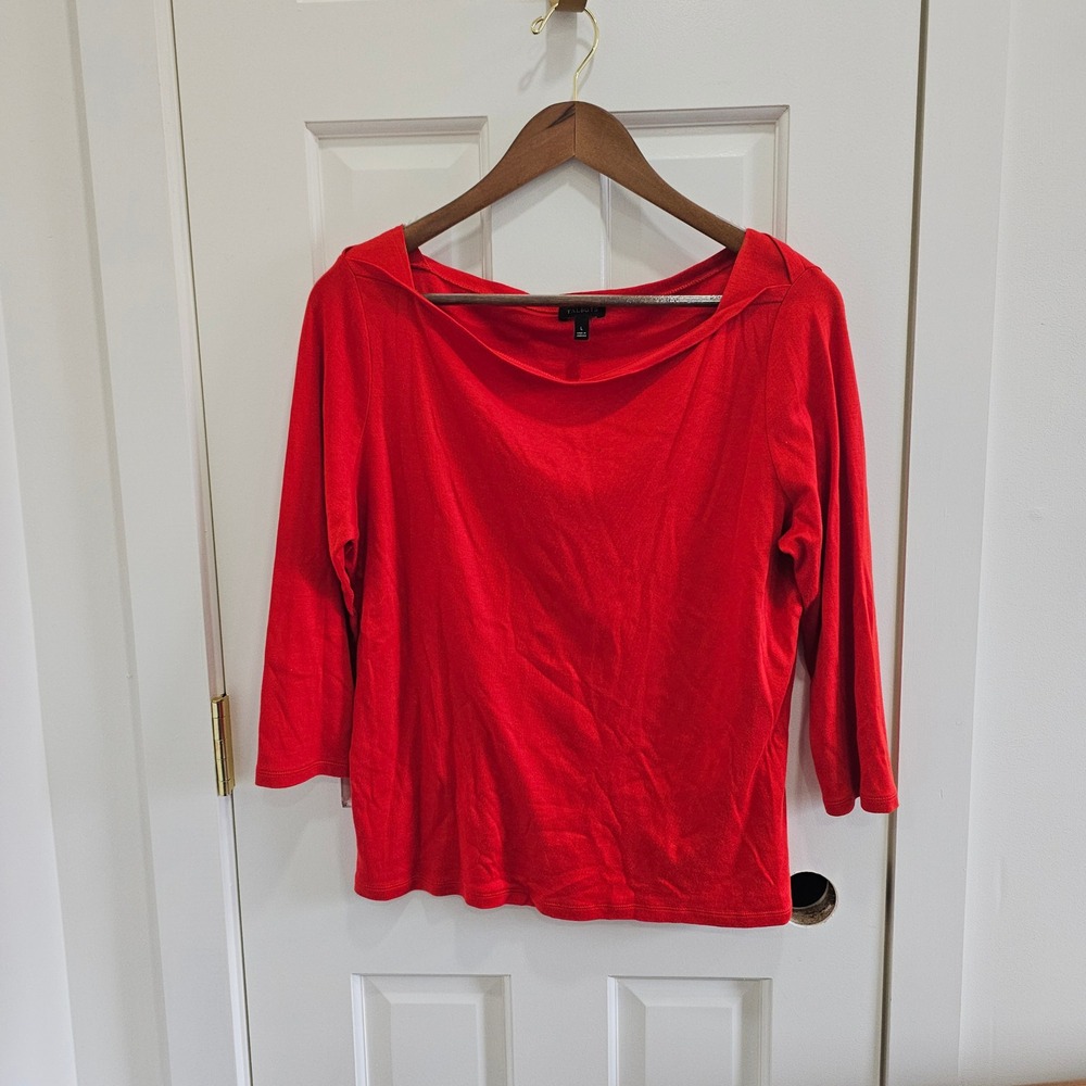 Talbots Red Boatneck Top Womens Large 3/4 Sleeve Supima Cotton Modal Knit L